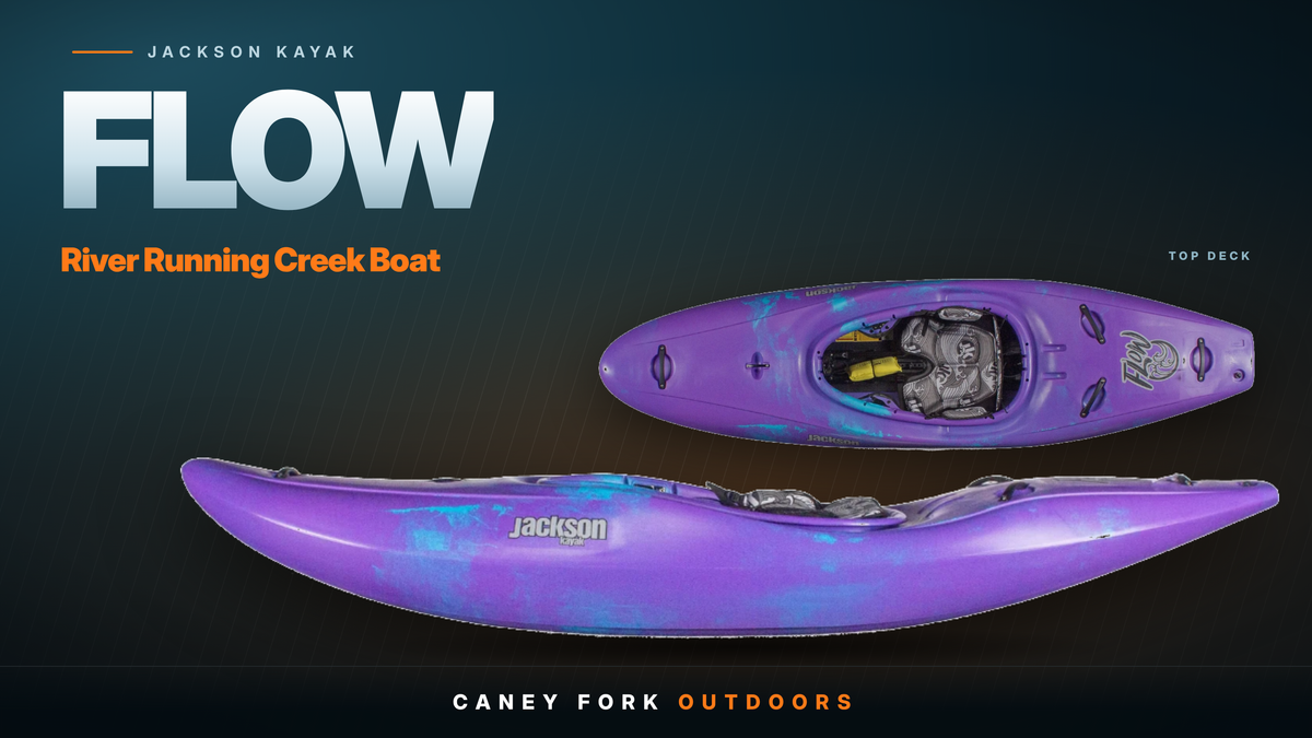 Jackson Kayak Flow whitewater creek boat, top deck and side views