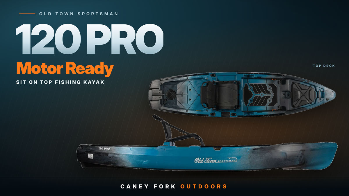 Old Town Sportsman 120 PRO sit on top fishing kayak, top deck and side views
