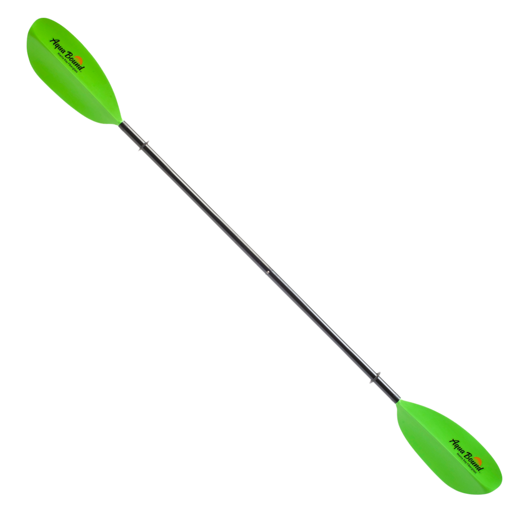 Aqua Bound Manta Ray Fiberglass 2-Piece Snap-Button Kayak Paddle, Electric Green, full paddle