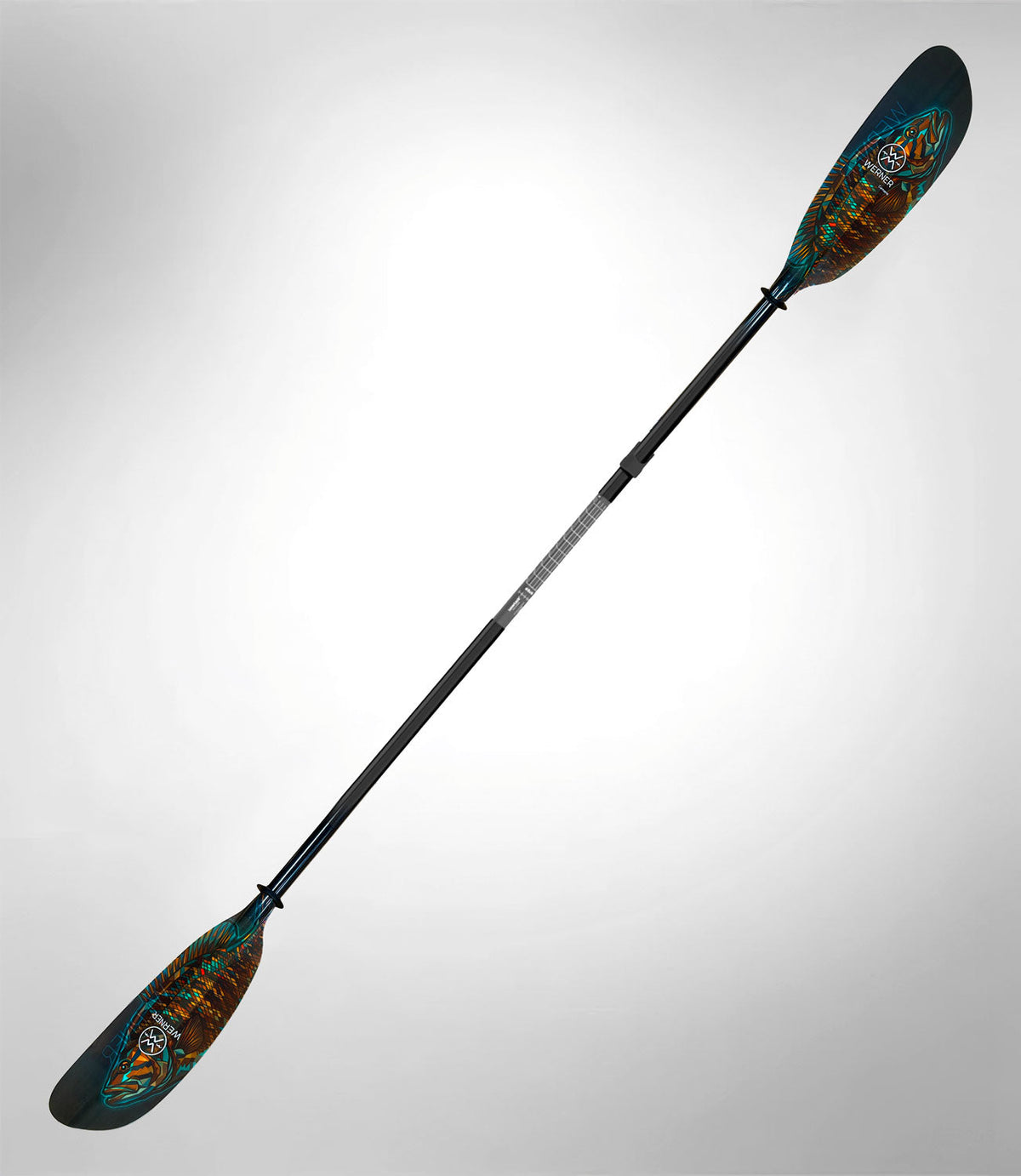 Werner Camano adjustable straight shaft fishing kayak paddle in Mosaic Bass