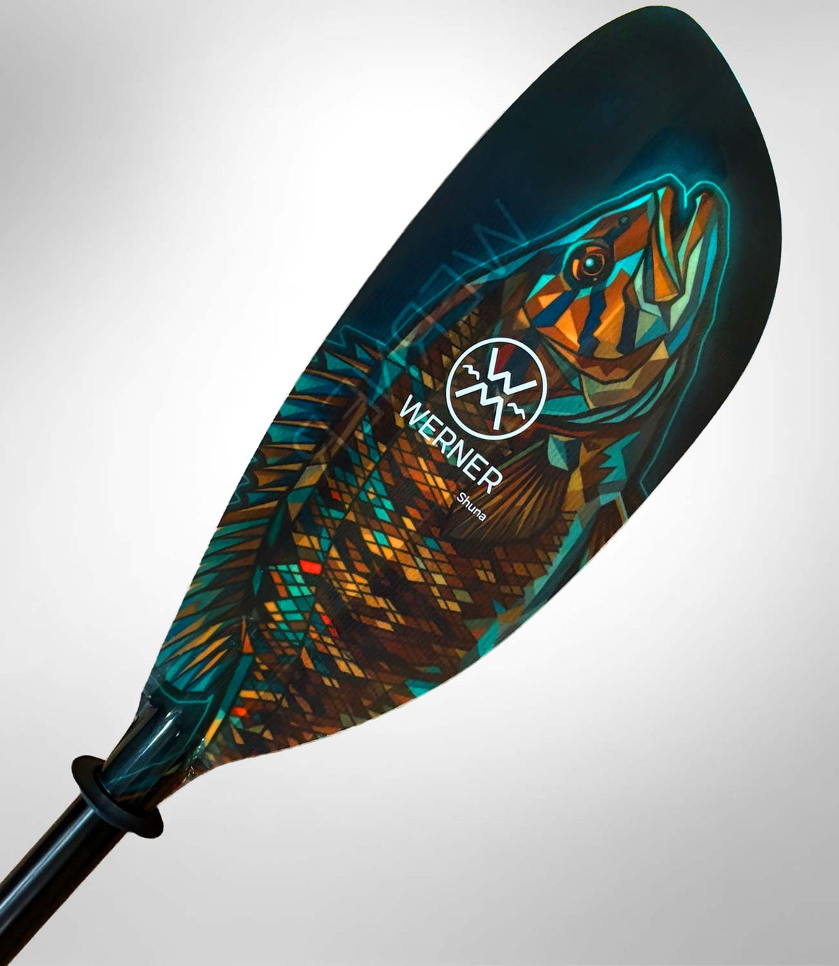 Werner Shuna 2 piece straight shaft fishing kayak paddle in Mosaic Bass