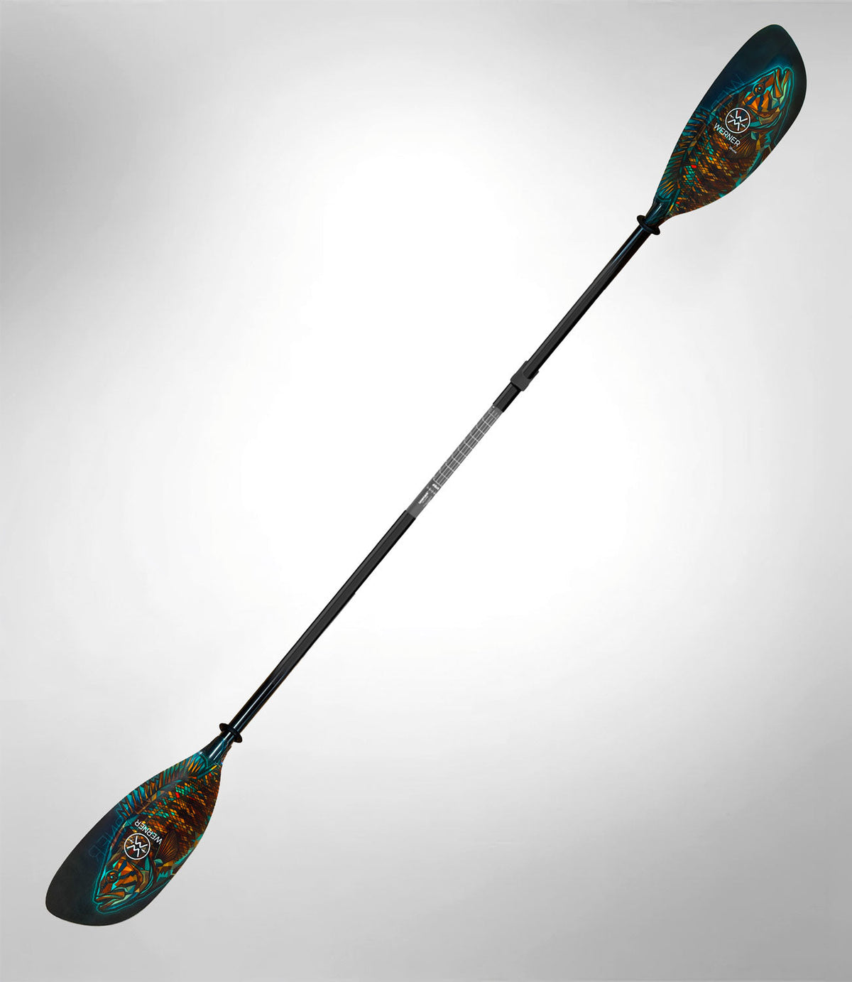 Werner Shuna adjustable straight shaft fishing kayak paddle in Mosaic Bass